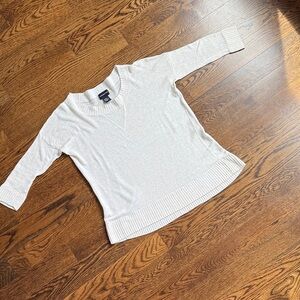 Central Park West White Linen 3/4 Sleeve Linen Sweater, Breezy Fit